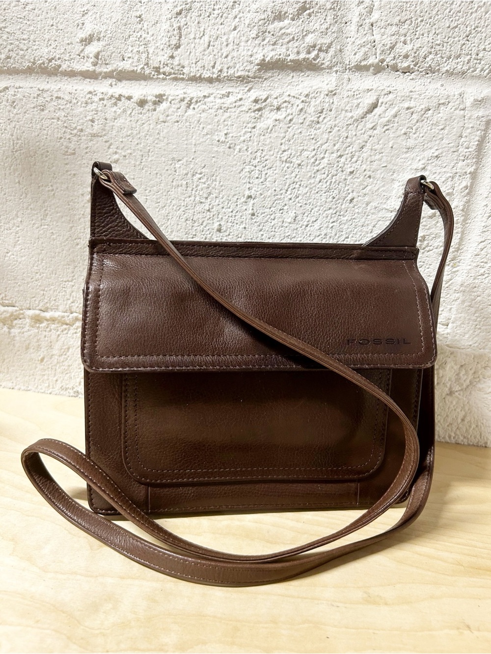 Vintage Fossil Women's Brown Leather Crossbody Organizer Bag, Dual Sided EUC